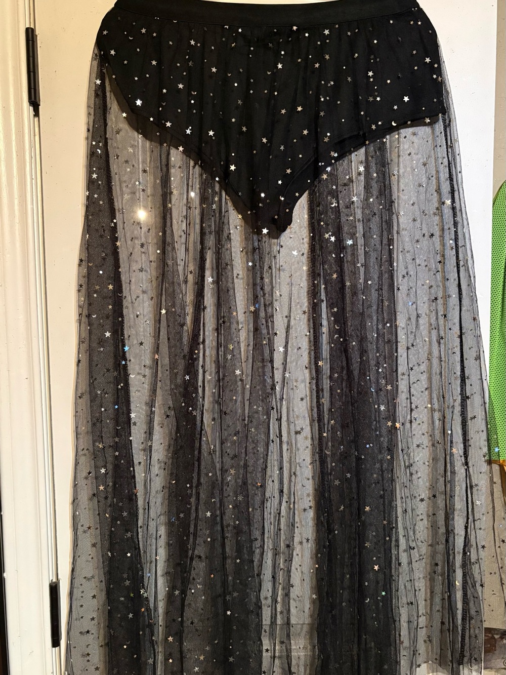 Black Star-Embellished Sheer Maxi Dress
